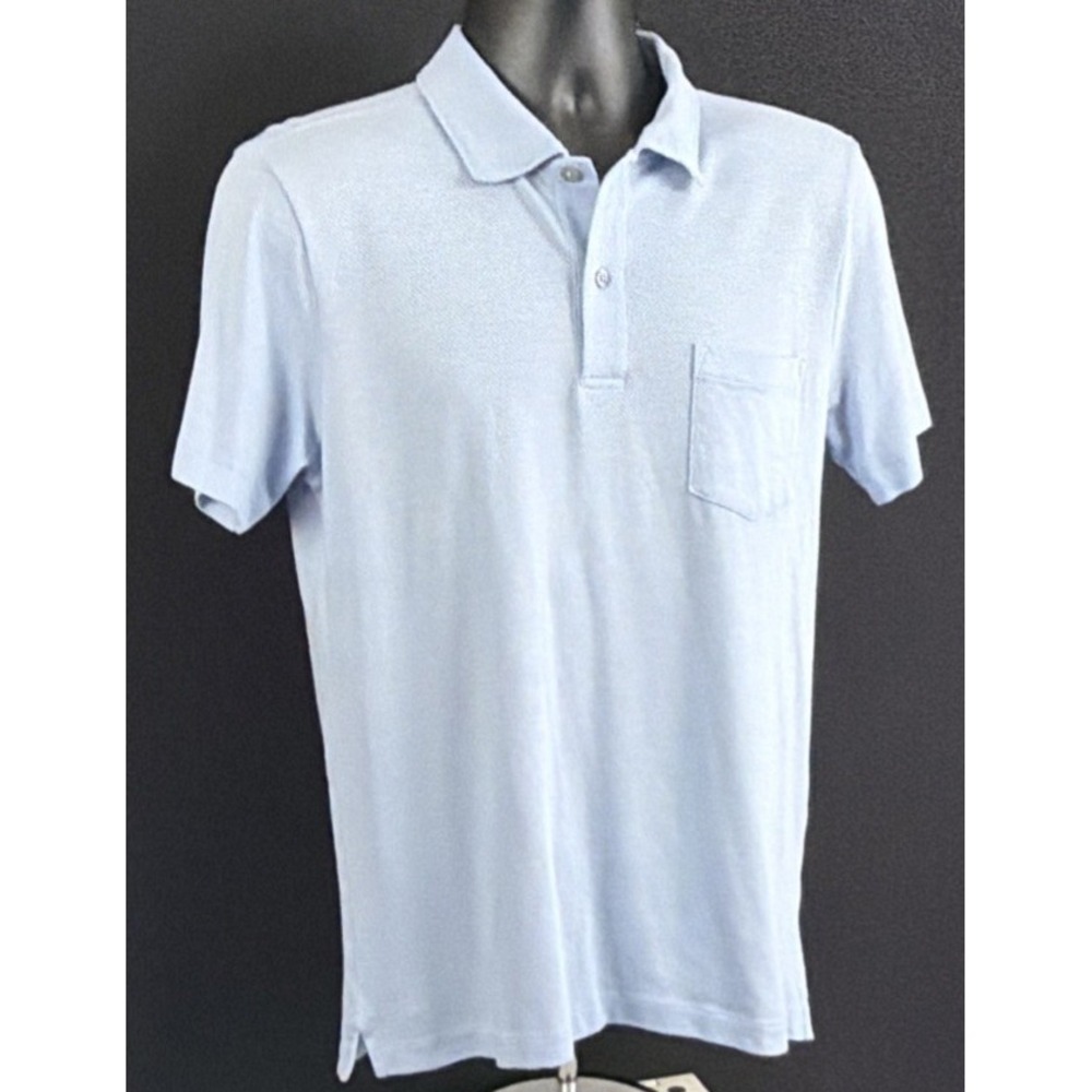 Mack Weldon Vesper Polo Shirt Mens Medium Light Blue Micro Mesh Cotton Short Slv